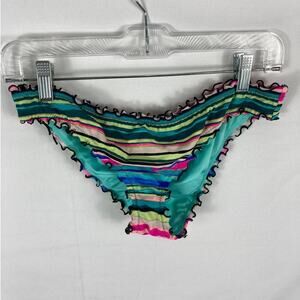 Shade & shore Multi Stripe Ruffle Lettuce Edge Bikini Bottom Size Medium